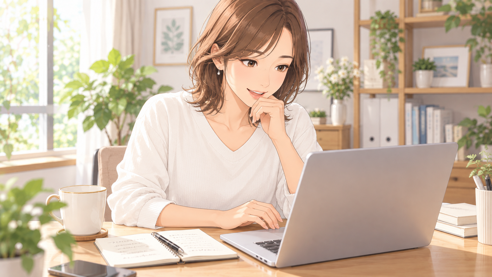 AIでビジネスネーム候補を考える女性