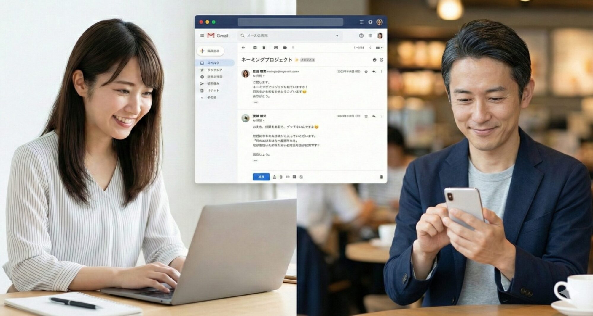 ビジネスネーム作成を依頼し、メールでやり取りをするお客様のイメージ