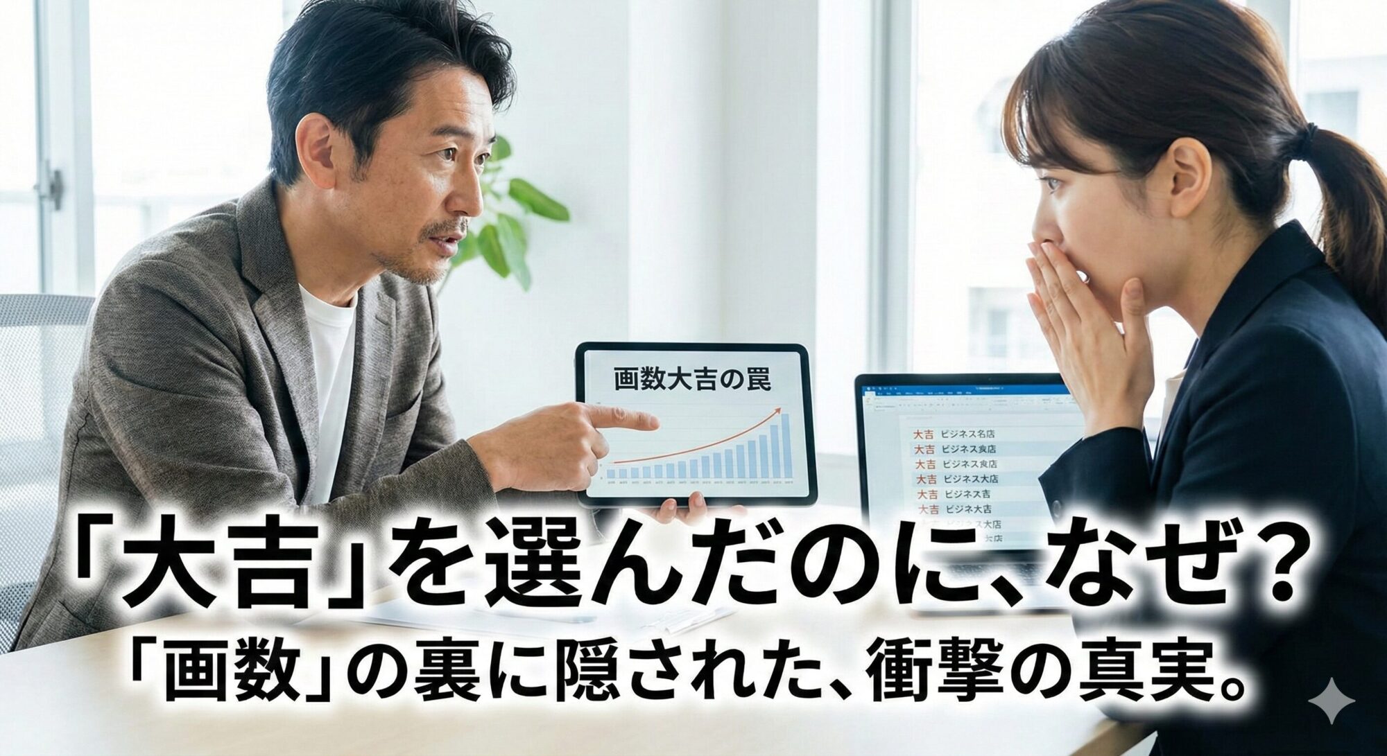 屋号の画数が大吉でも赤字になる理由と姓名判断の罠を示すイメージ画像